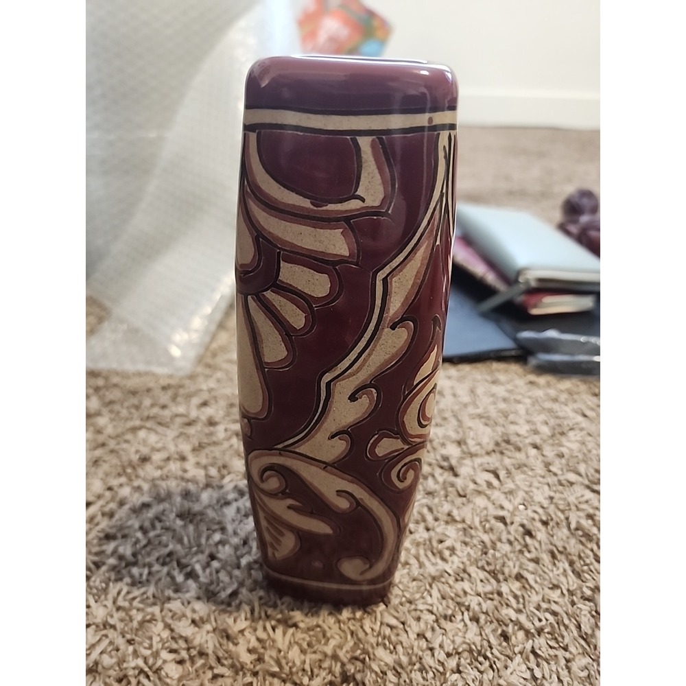 Talavera Square Vase Handmade‎ Home Decor Mexican Pottery Indoor Outdoor 9.25"